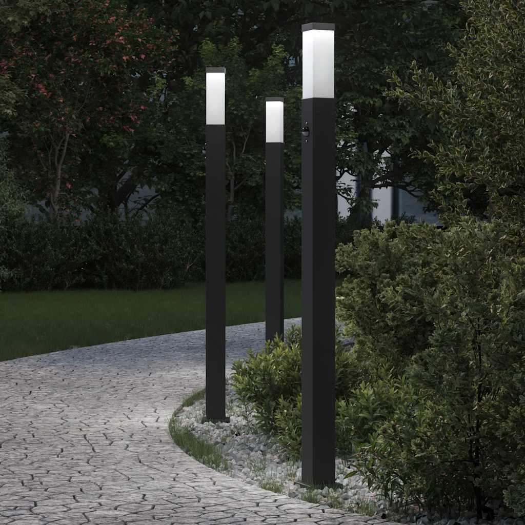 Lampioni a paletto con sensore 3 pz 110 cm neri IP44 | homemem39