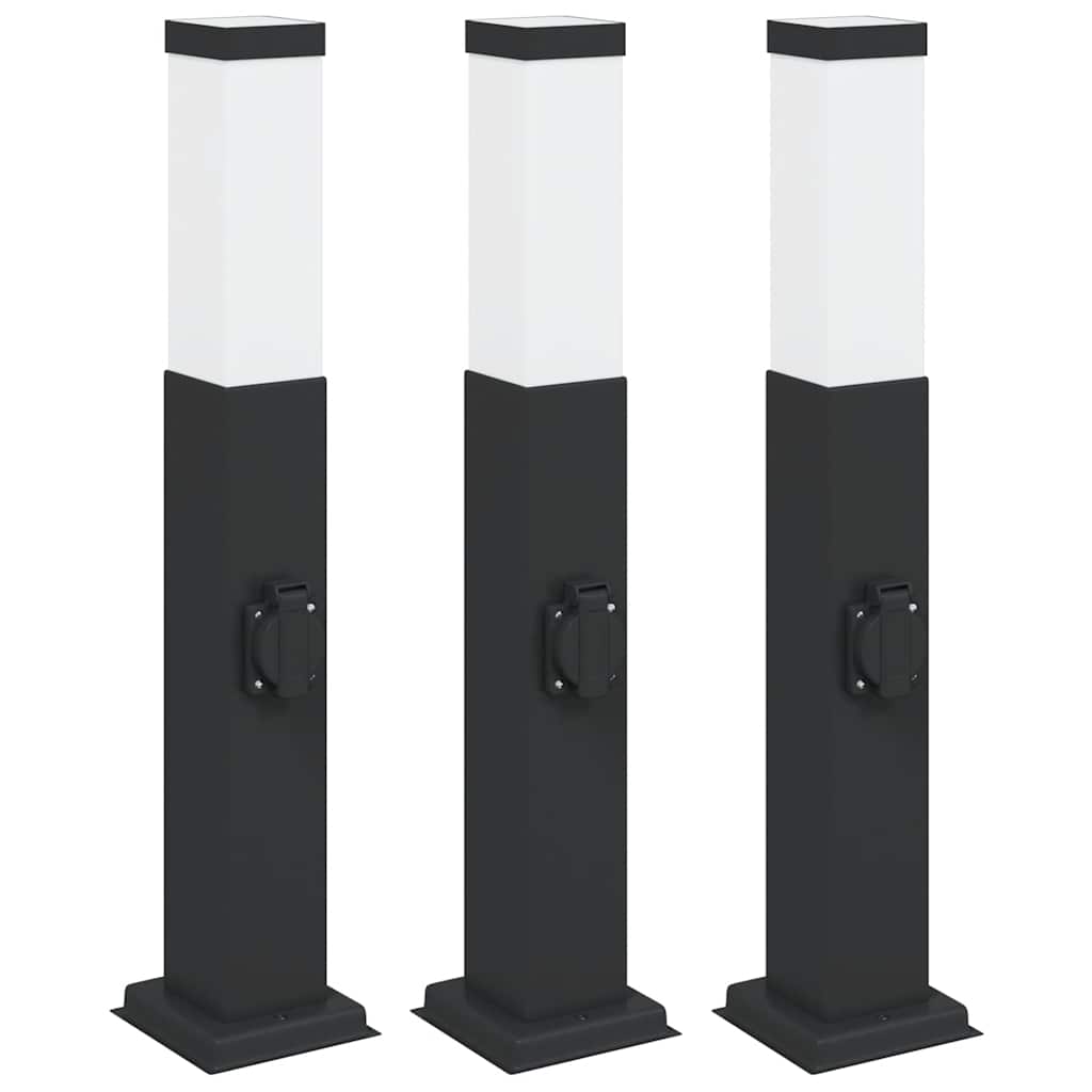 Lampioni a palo con presa elettrica 3 pz 50 cm Nero IP44 | homemem39