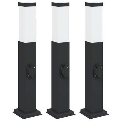 Lampioni a palo con presa elettrica 3 pz 50 cm Nero IP44 | homemem39
