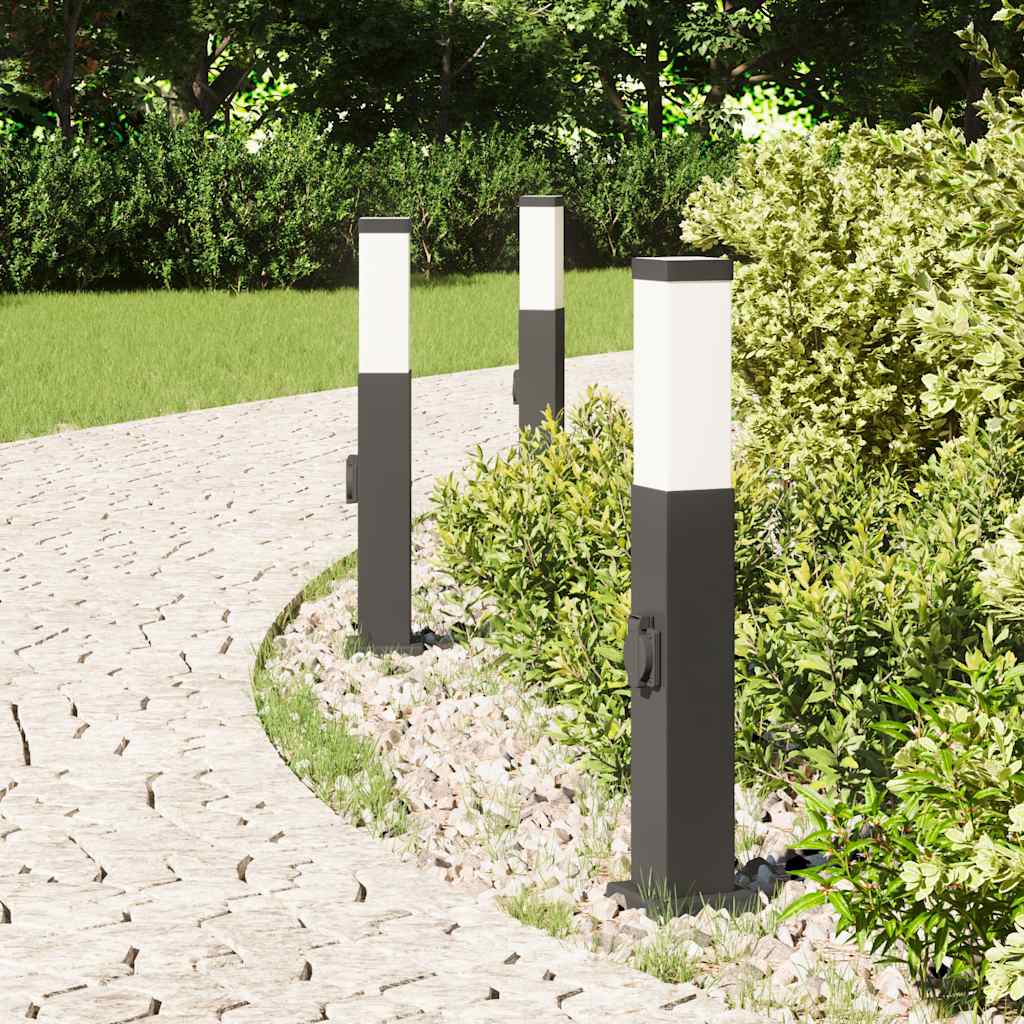 Lampioni a palo con presa elettrica 3 pz 50 cm Nero IP44 | homemem39