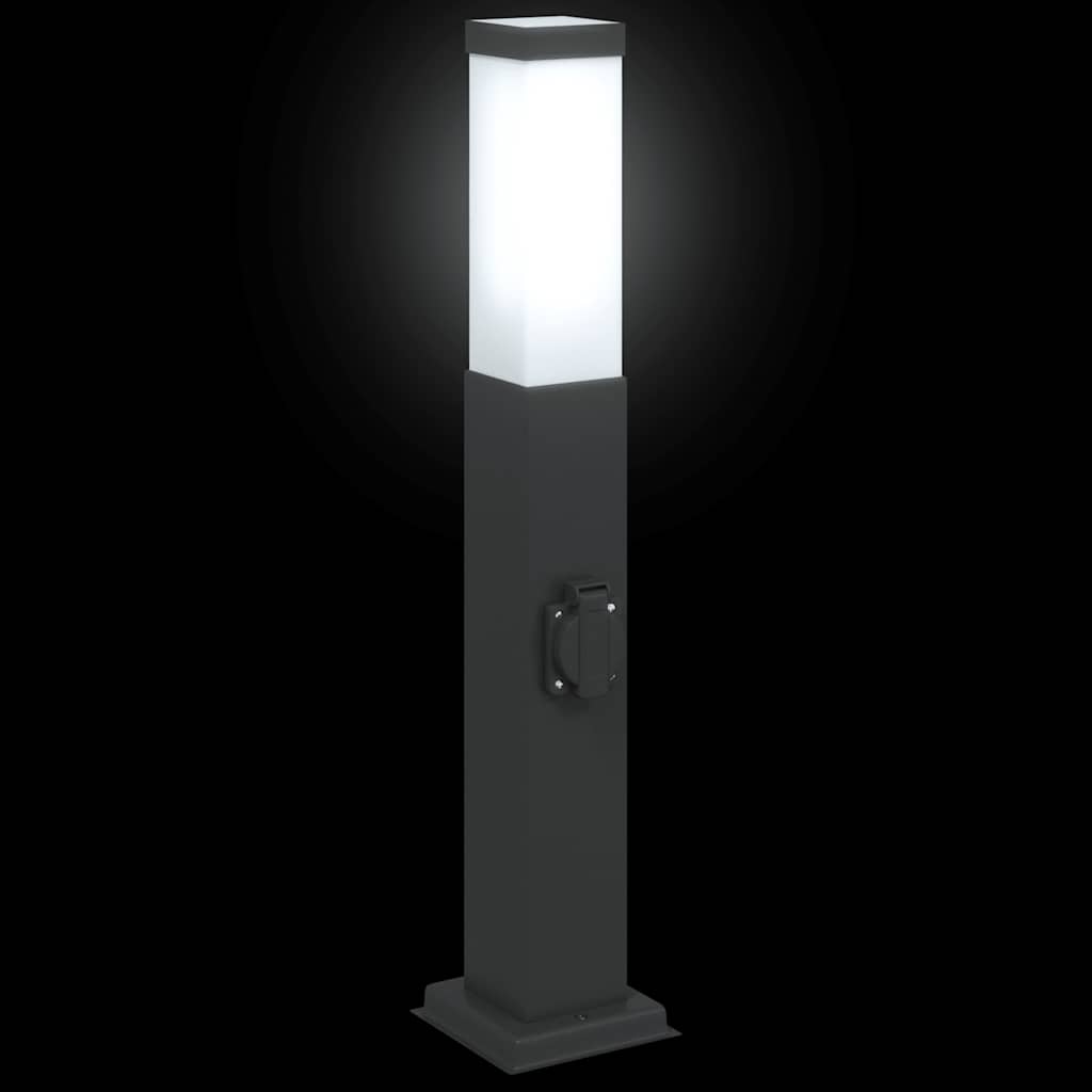 Lampioni a palo con presa elettrica 3 pz 50 cm Nero IP44 | homemem39