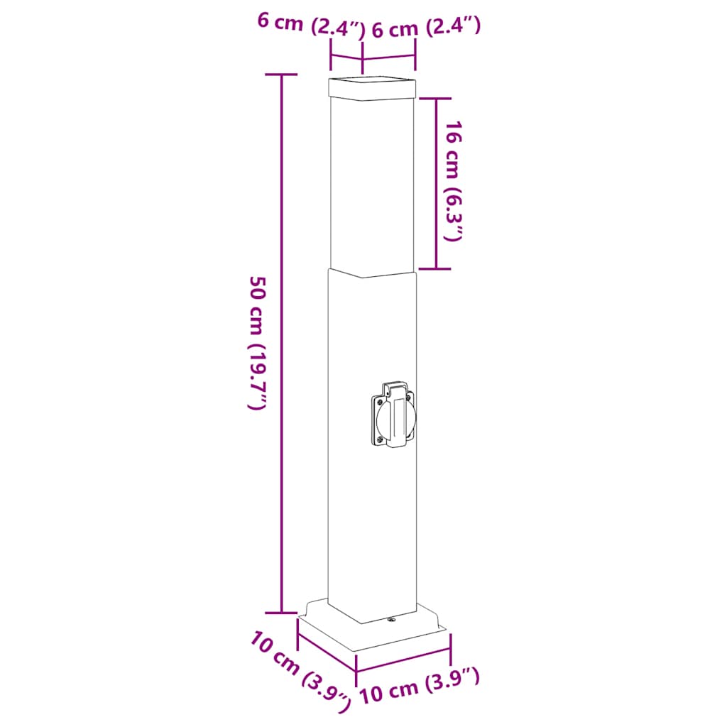Lampioni a palo con presa elettrica 3 pz 50 cm Nero IP44 | homemem39