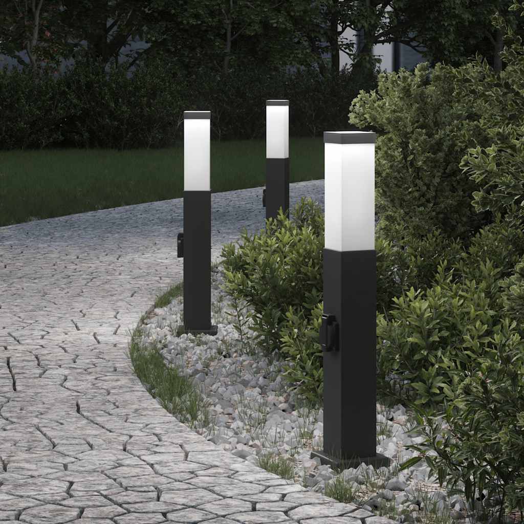 Lampioni a palo con presa elettrica 3 pz 50 cm Nero IP44 | homemem39