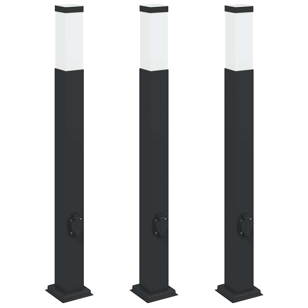 Lampioni a palo con presa elettrica 3 pz 80 cm Nero IP44 | homemem39