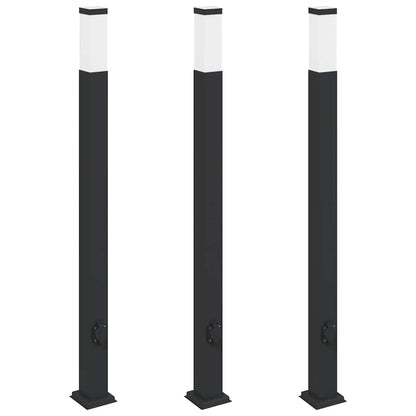 Lampioni a palo con presa elettrica 3 pz 110 cm Nero IP44 | homemem39