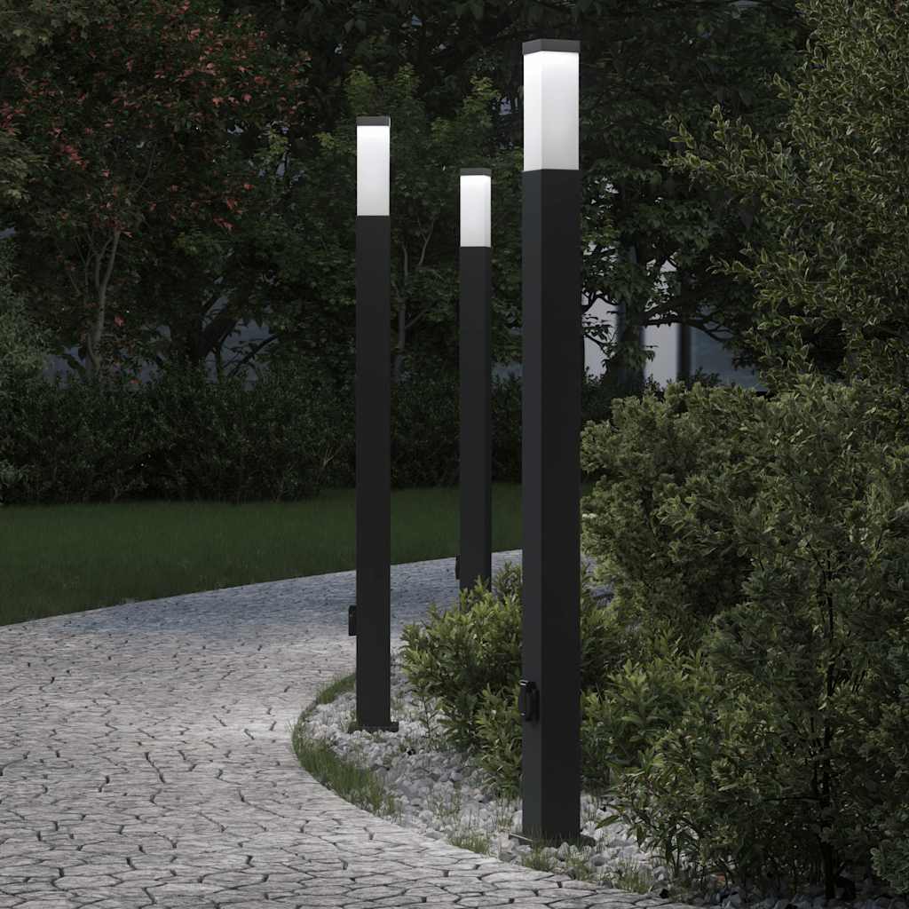 Lampioni a palo con presa elettrica 3 pz 110 cm Nero IP44 | homemem39
