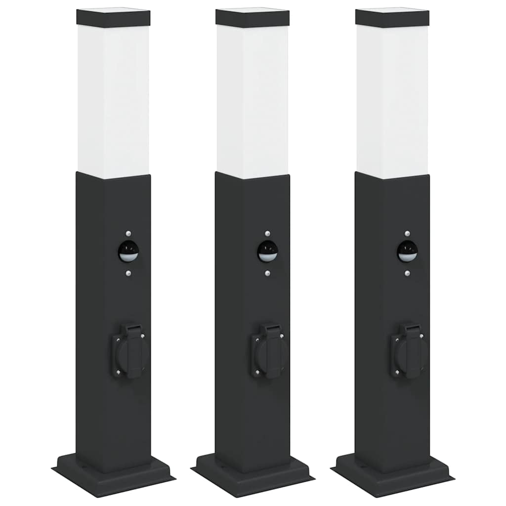Lampioni a paletto con sensore e presa 3 pz 50 cm neri IP44 | homemem39