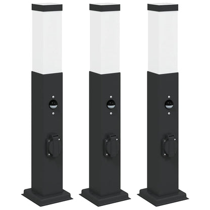 Lampioni a paletto con sensore e presa 3 pz 50 cm neri IP44 | homemem39