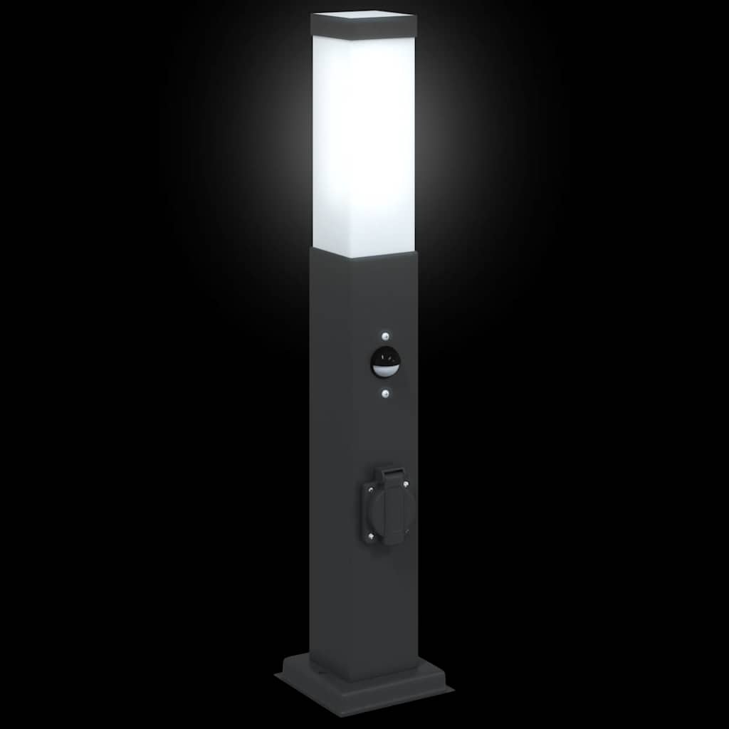 Lampioni a paletto con sensore e presa 3 pz 50 cm neri IP44 | homemem39