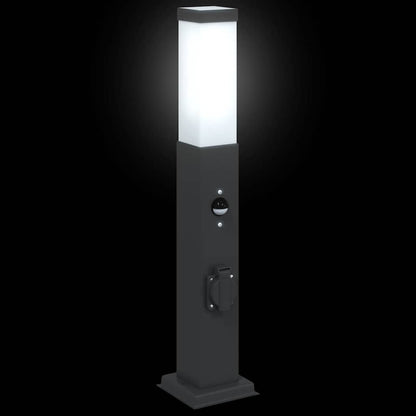 Lampioni a paletto con sensore e presa 3 pz 50 cm neri IP44 | homemem39
