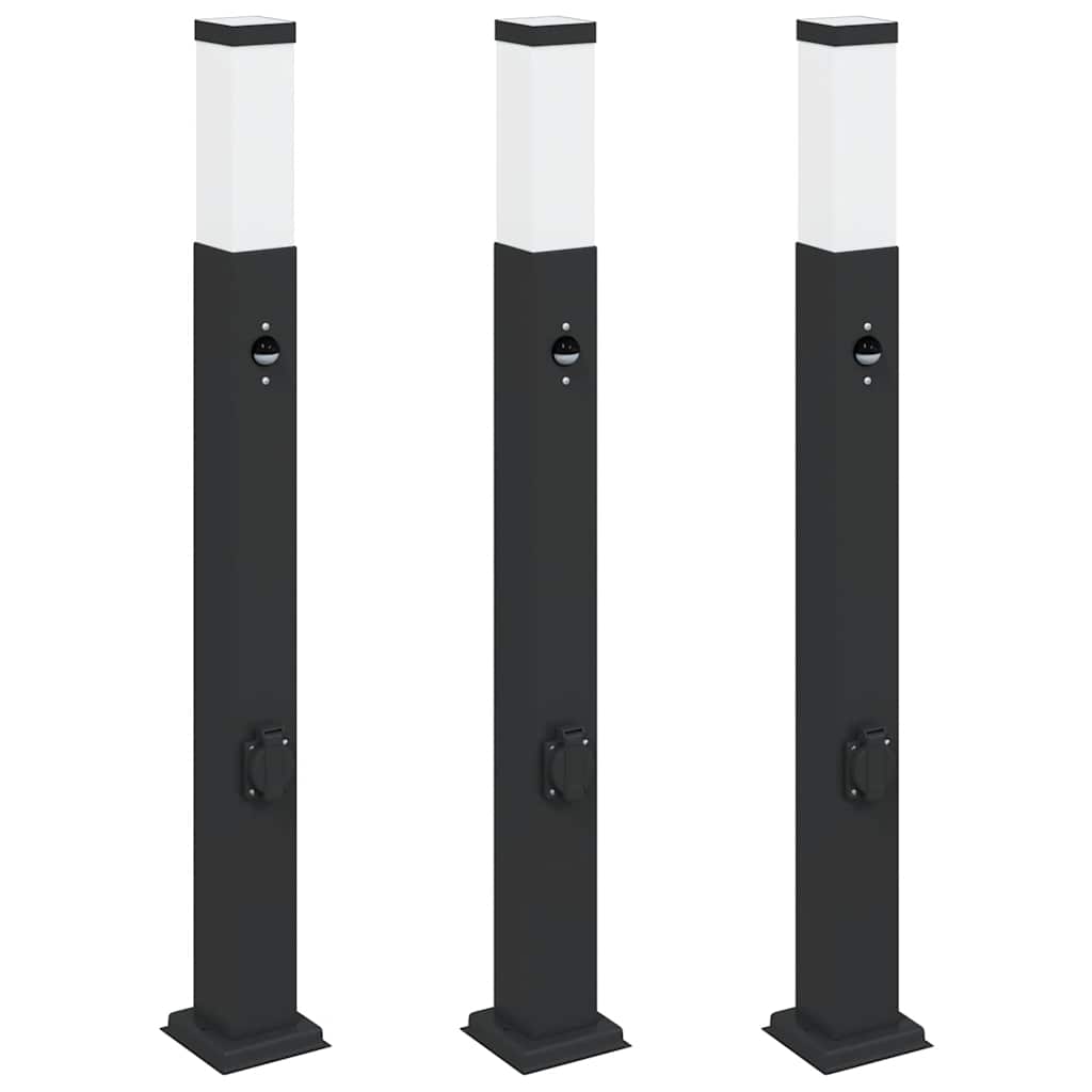 Lampioni a paletto con sensore e presa 3 pz 80 cm neri IP44 | homemem39