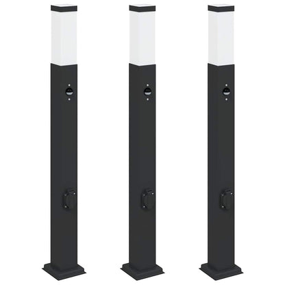 Lampioni a paletto con sensore e presa 3 pz 80 cm neri IP44 | homemem39