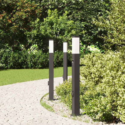 Lampioni a paletto con sensore e presa 3 pz 80 cm neri IP44 | homemem39
