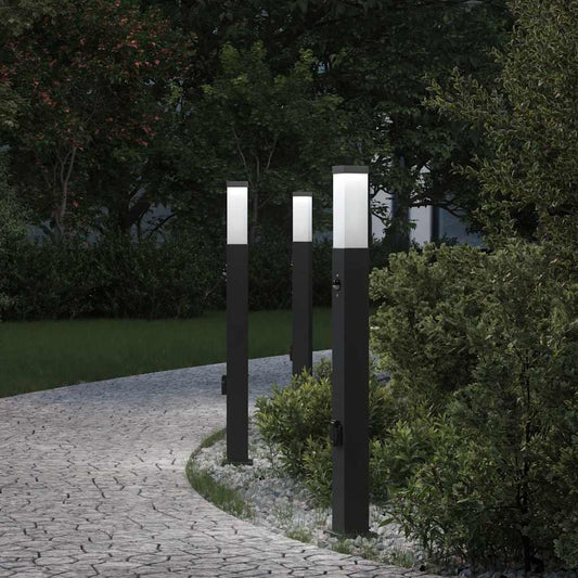 Lampioni a paletto con sensore e presa 3 pz 80 cm neri IP44 | homemem39