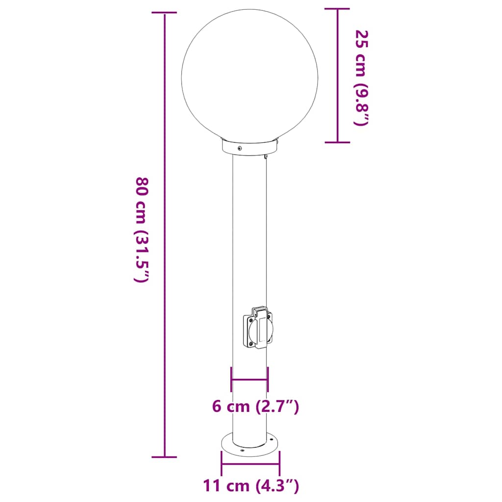 Lampada a paletto con presa elettrica 80 cm Acciaio Inox IP44 | homemem39