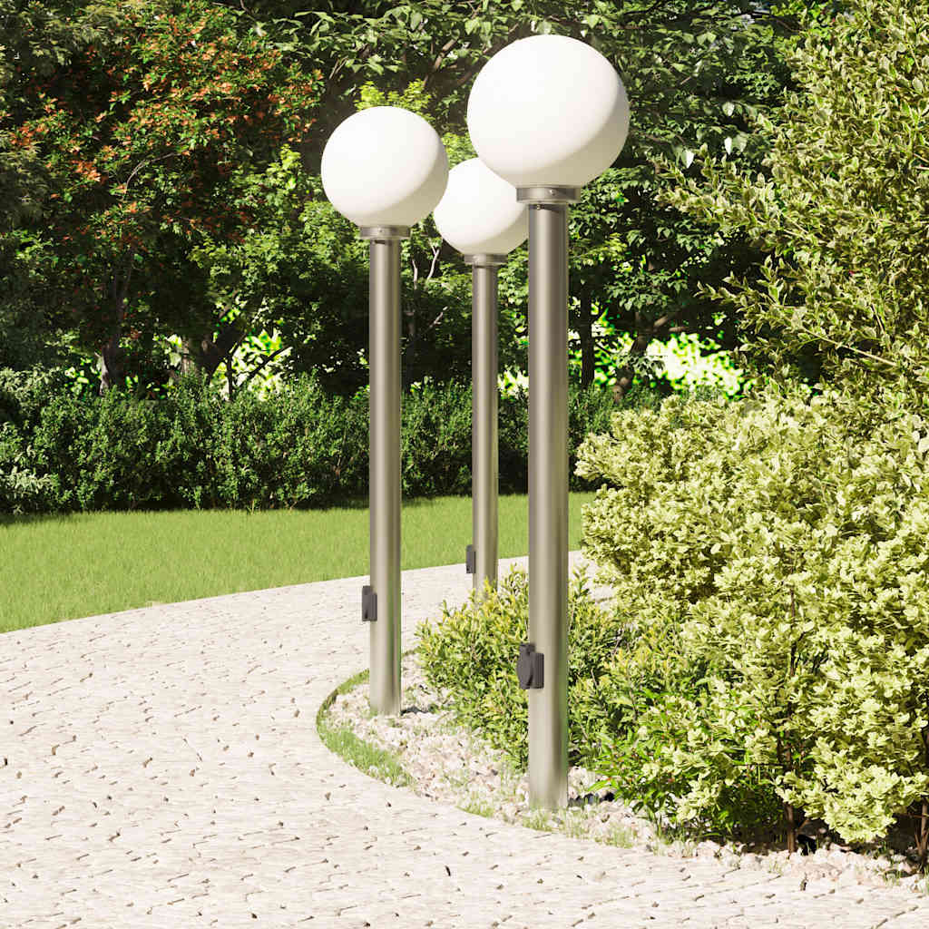 Lampioni a colonnina con presa elettrica 3 pz 120 cm Acciaio Inox IP44 | homemem39