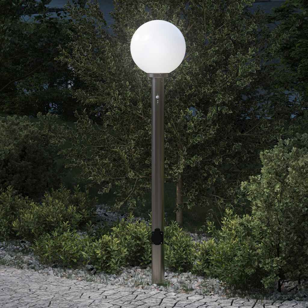 Lampada a paletto con sensore e presa 120 cm Acciaio Inox IP44 | homemem39