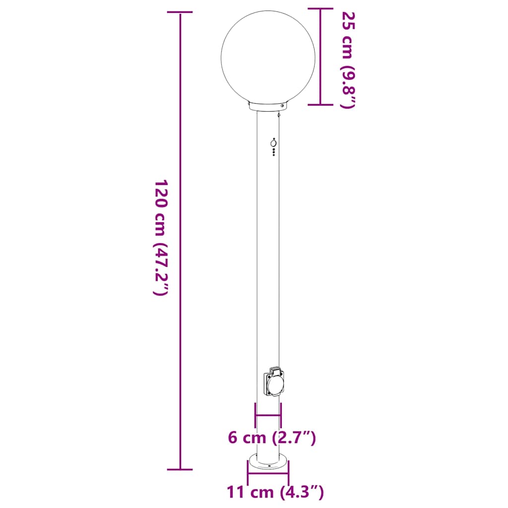 Lampioni a dissuasore con sensore e presa 3 pz 120 cm Acciaio Inox IP44 | homemem39