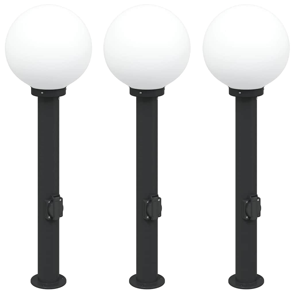 Lampioni a palo con presa elettrica 3 pz 80 cm Nero IP44 | homemem39