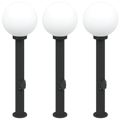 Lampioni a palo con presa elettrica 3 pz 80 cm Nero IP44 | homemem39