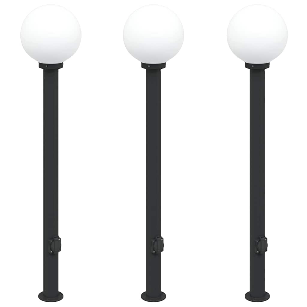 Lampioni a palo con presa elettrica 3 pz 120 cm Nero IP44 | homemem39