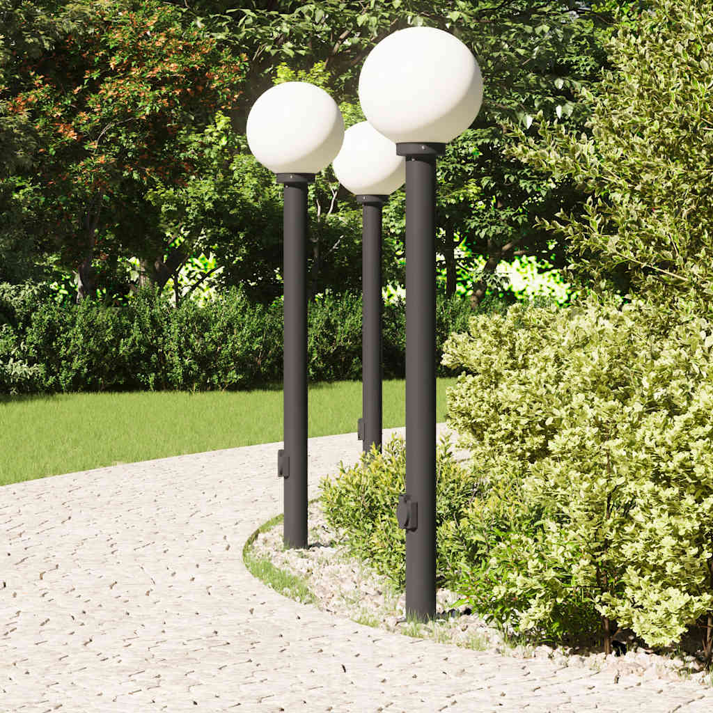 Lampioni a palo con presa elettrica 3 pz 120 cm Nero IP44 | homemem39