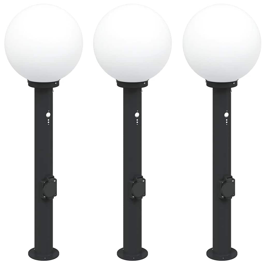 Lampioni a paletto con sensore e presa 3 pz 80 cm neri IP44 | homemem39