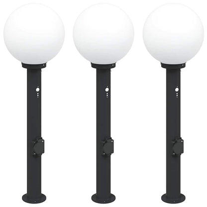 Lampioni a paletto con sensore e presa 3 pz 80 cm neri IP44 | homemem39