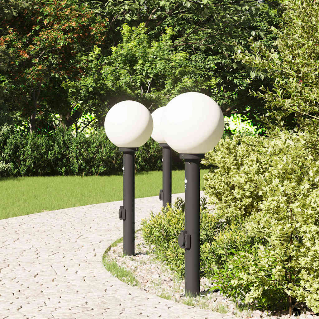 Lampioni a paletto con sensore e presa 3 pz 80 cm neri IP44 | homemem39