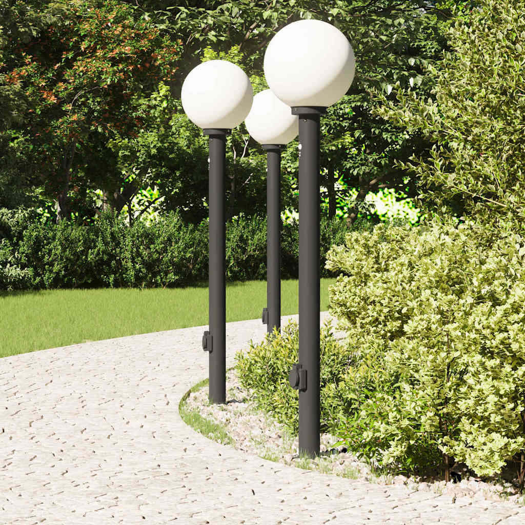 Lampioni a paletto con sensore e presa 3 pz 120 cm neri IP44 | homemem39