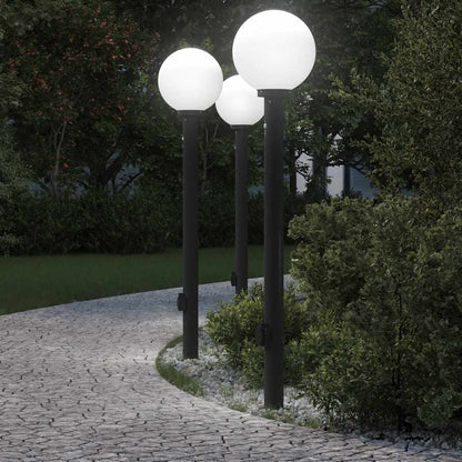 Lampioni a paletto con sensore e presa 3 pz 120 cm neri IP44 | homemem39