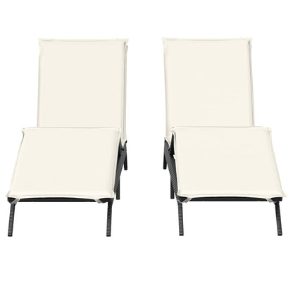 Lettini Prendisole con Cuscini 2 pz Neri in Polyrattan - homemem39