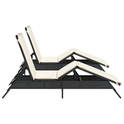 Lettini Prendisole con Cuscini 2 pz Neri in Polyrattan - homemem39
