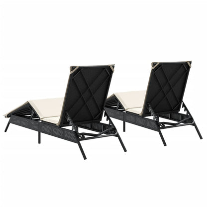 Lettini Prendisole con Cuscini 2 pz Neri in Polyrattan - homemem39