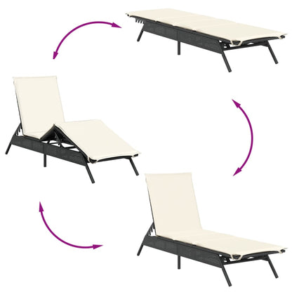 Lettini Prendisole con Cuscini 2 pz Neri in Polyrattan - homemem39