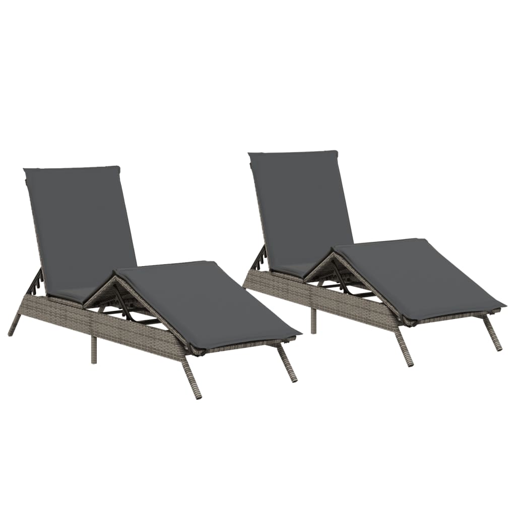 Lettini Prendisole 2 pz con Cuscini Grigio in Polyrattan - homemem39