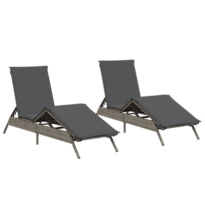 Lettini Prendisole 2 pz con Cuscini Grigio in Polyrattan - homemem39