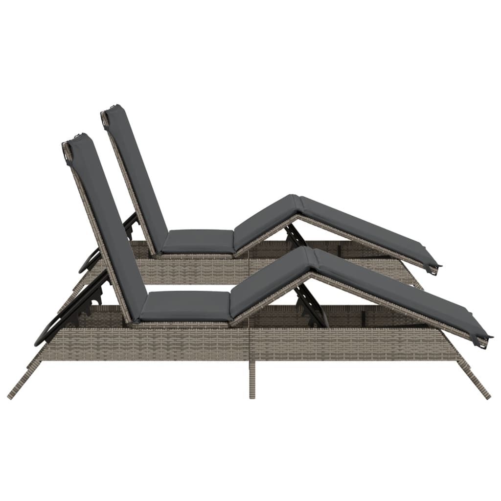 Lettini Prendisole 2 pz con Cuscini Grigio in Polyrattan - homemem39
