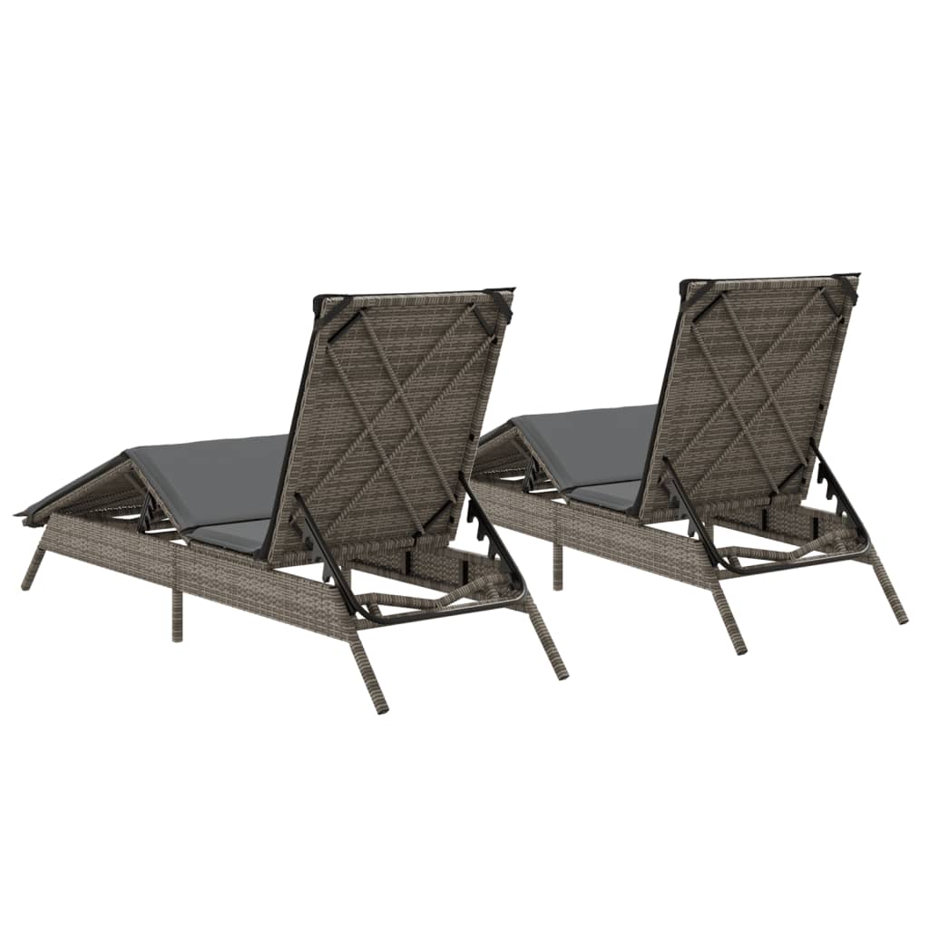 Lettini Prendisole 2 pz con Cuscini Grigio in Polyrattan