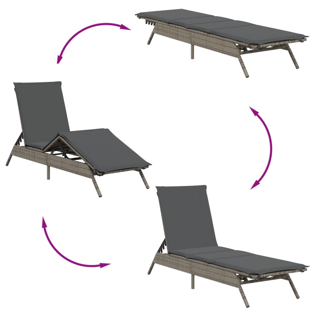 Lettini Prendisole 2 pz con Cuscini Grigio in Polyrattan - homemem39