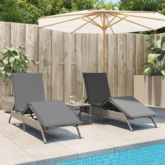 Lettini Prendisole 2 pz con Cuscini Grigio in Polyrattan - homemem39