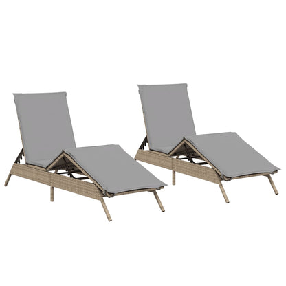 Lettini Prendisole 2 pz con Cuscini Beige in Polyrattan