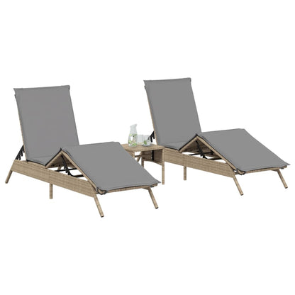 Lettini Prendisole 2 pz con Cuscini Beige in Polyrattan