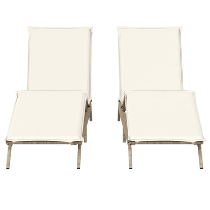 Lettini Prendisole 2 pz con Cuscini Beige in Polyrattan