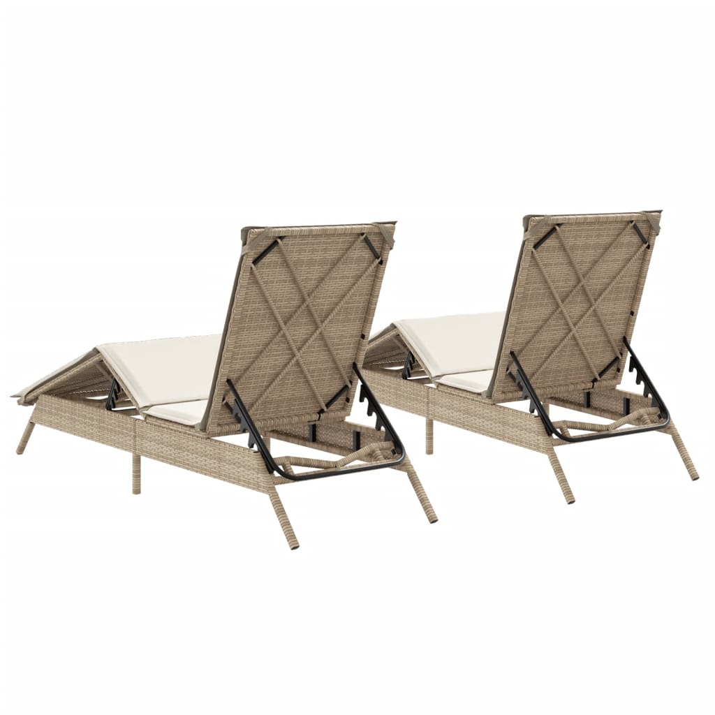 Lettini Prendisole 2 pz con Cuscini Beige in Polyrattan