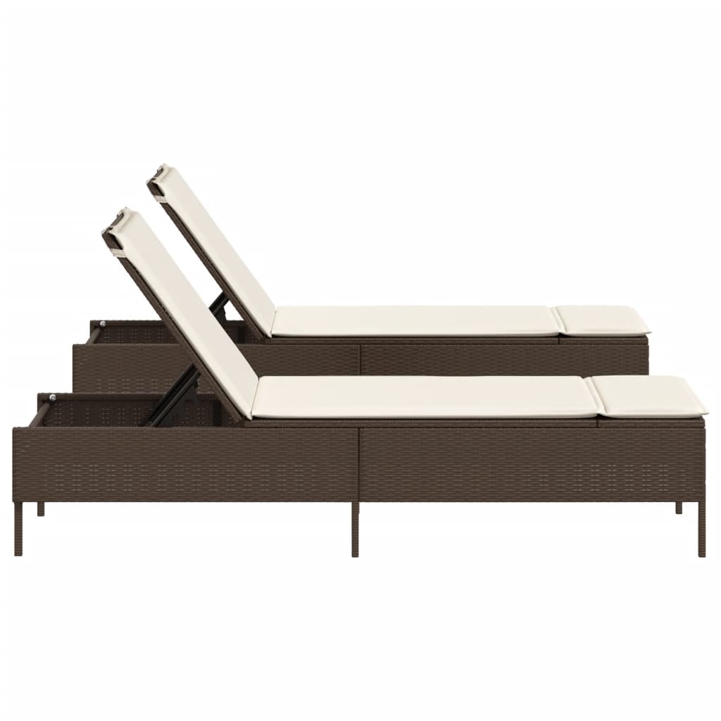 Lettini Prendisole 2 pz con Cuscini Marrone in Polyrattan - homemem39