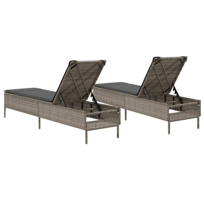 Lettini Prendisole 2 pz con Cuscini Grigio in Polyrattan - homemem39