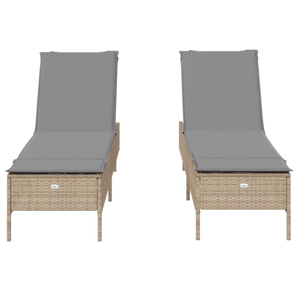 Lettini Prendisole 2 pz con Cuscini Beige in Polyrattan - homemem39