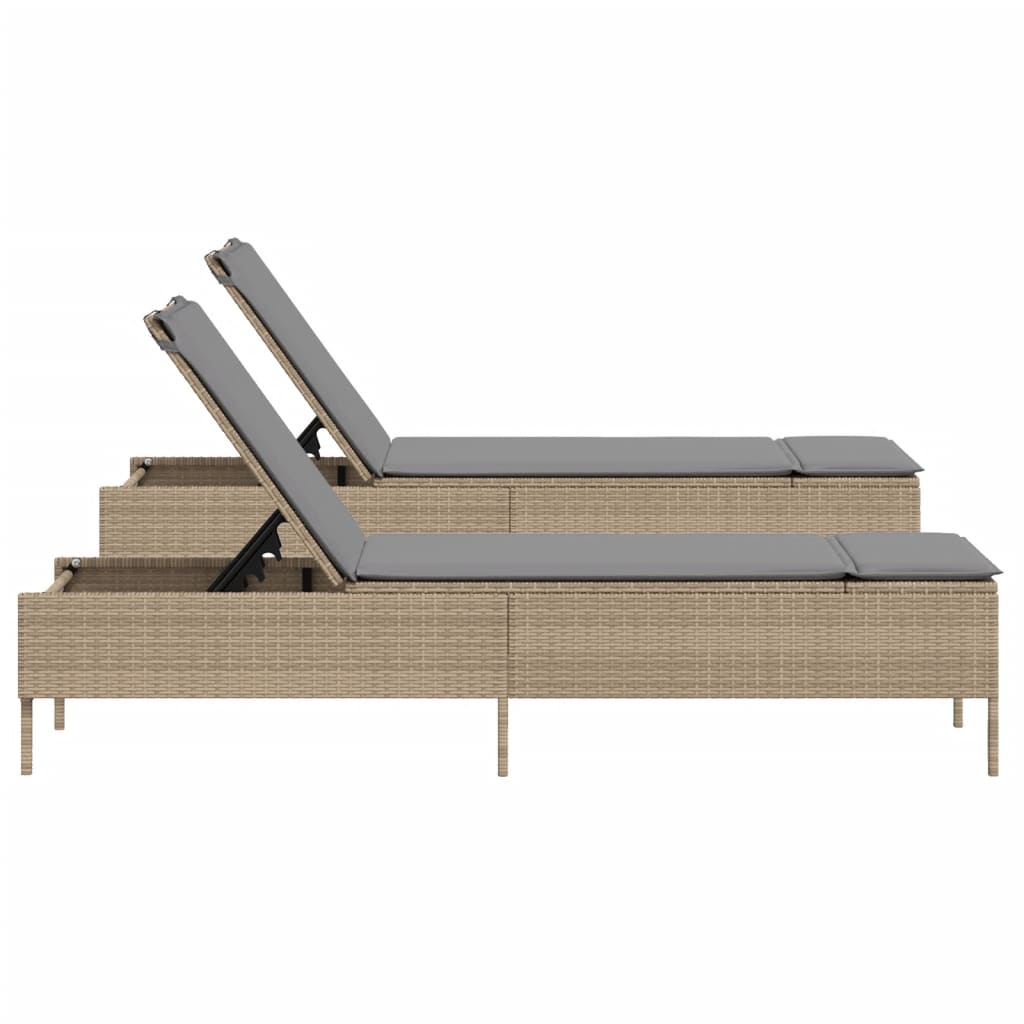 Lettini Prendisole 2 pz con Cuscini Beige in Polyrattan - homemem39