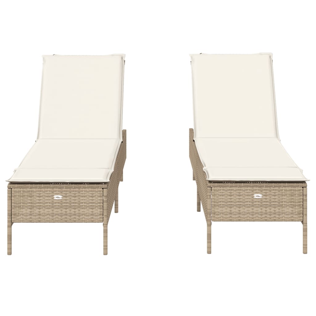 Lettini Prendisole 2 pz con Cuscini Beige in Polyrattan - homemem39